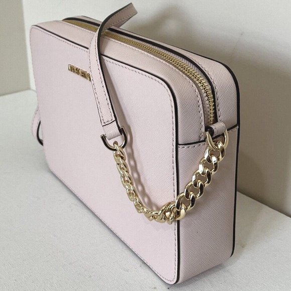 New Michael Kors Jet Set Item Large Zip Chain Crossbody Bag Powder Blush - Picture 2 of 6